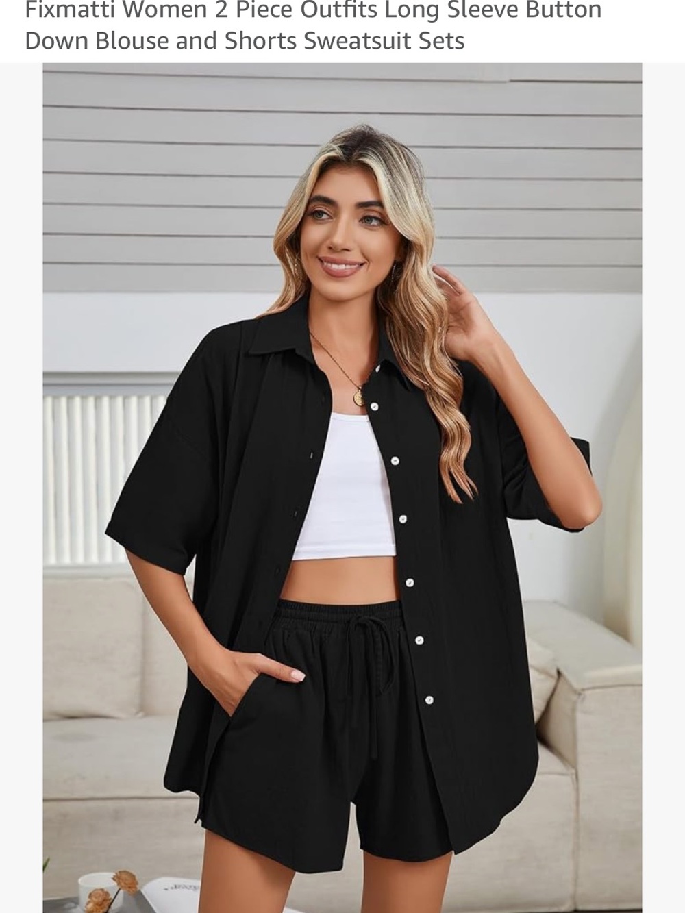 Amazon Black Women's Drawstring Relaxed Shorts - Picture 4 of 10